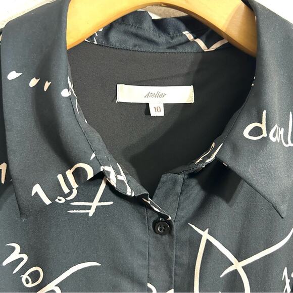 Atelier New York Black Midi A Line My Darling Print Dress Date Night EUC size 10 - Picture 9 of 16